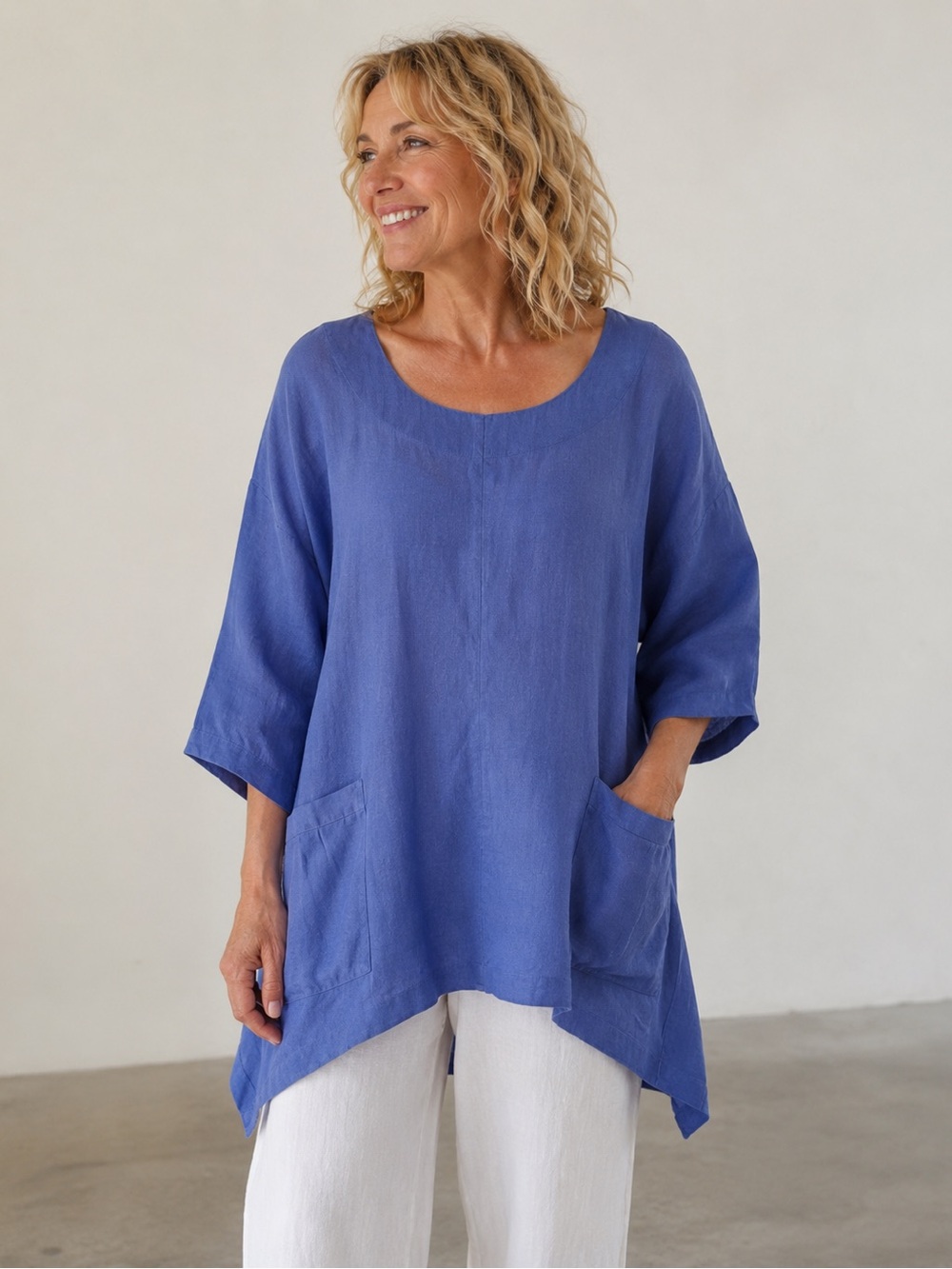 Mosaic 100% Linen Top‎ in Periwinkle